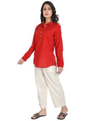 Women's Red Cotton Polka Dot Printed Top 4