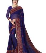 Navy Blue Embroidered Georgette Saree With Blouse