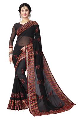 Black Embroidered Georgette Saree With Blouse 1