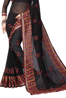 Black Embroidered Georgette Saree With Blouse 3