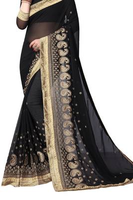 Black Embroidered Georgette Saree With Blouse 1