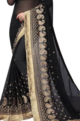 Black Embroidered Georgette Saree With Blouse 3