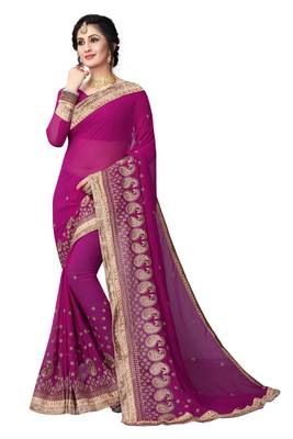Purple Embroidered Georgette Saree With Blouse 1