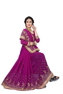 Purple Embroidered Georgette Saree With Blouse 2