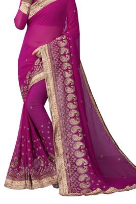 Purple Embroidered Georgette Saree With Blouse 3