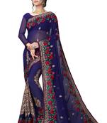 Navy Blue Embroidered Georgette Saree With Blouse