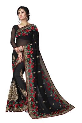 Black Embroidered Georgette Saree With Blouse 1
