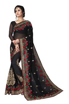 Black Embroidered Georgette Saree With Blouse