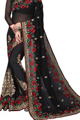 Black Embroidered Georgette Saree With Blouse 3
