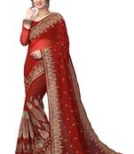Maroon Embroidered Georgette Saree With Blouse