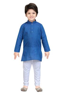 Blue woven cotton boys-kurta-pyjama 1