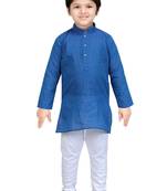 Blue woven cotton boys-kurta-pyjama