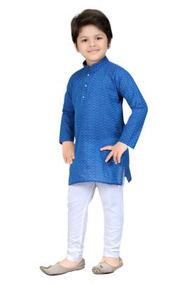 Blue woven cotton boys-kurta-pyjama 2