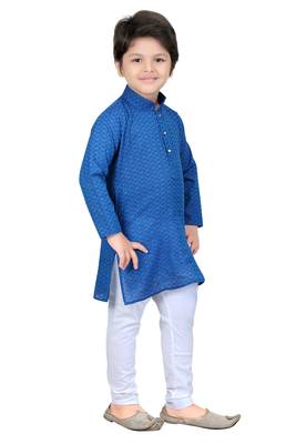 Blue woven cotton boys-kurta-pyjama 3