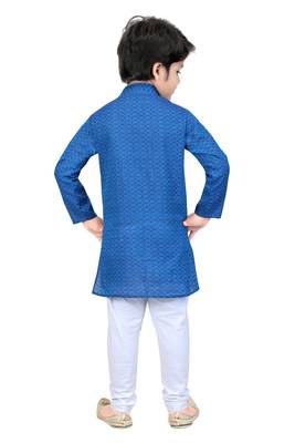 Blue woven cotton boys-kurta-pyjama 4