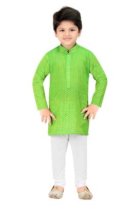 Green woven cotton boys-kurta-pyjama 1