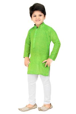 Green woven cotton boys-kurta-pyjama 2