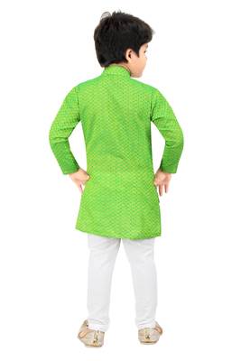 Green woven cotton boys-kurta-pyjama 4