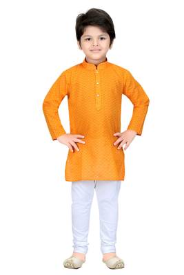 Yellow woven cotton boys-kurta-pyjama 1
