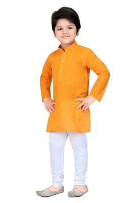 Yellow woven cotton boys-kurta-pyjama 2