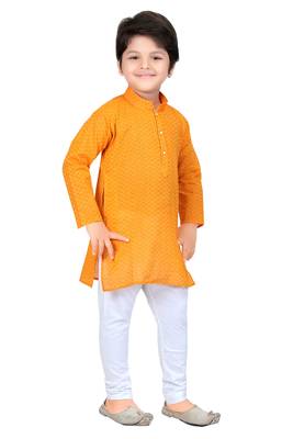 Yellow woven cotton boys-kurta-pyjama 3
