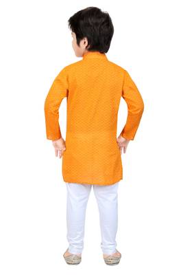 Yellow woven cotton boys-kurta-pyjama 4