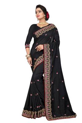 Black Embroidered Silk Saree With Blouse 1