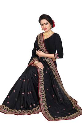 Black Embroidered Silk Saree With Blouse 2