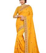 Mustard Embroidered Silk Saree With Blouse