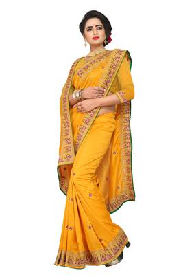 Mustard Embroidered Silk Saree With Blouse 2