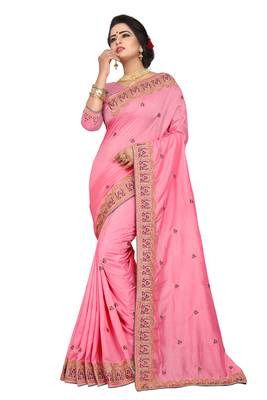 Peach Embroidered Silk Saree With Blouse 1