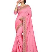 Peach Embroidered Silk Saree With Blouse