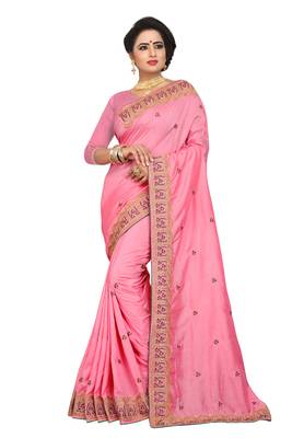 Peach Embroidered Silk Saree With Blouse 2