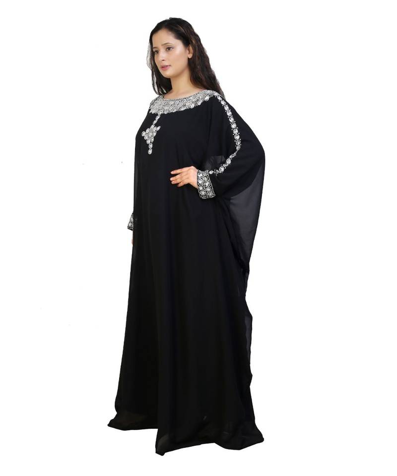 black georgette embroidered zari work islamic-kaftans