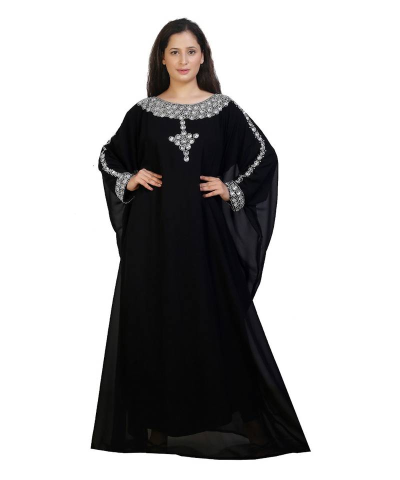 black georgette embroidered zari work islamic-kaftans