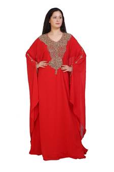 red georgette embroidered zari work islamic-kaftans