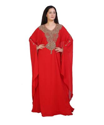 red georgette embroidered zari work islamic-kaftans 1