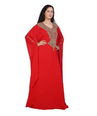 red georgette embroidered zari work islamic-kaftans 2