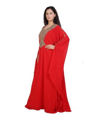 red georgette embroidered zari work islamic-kaftans 4