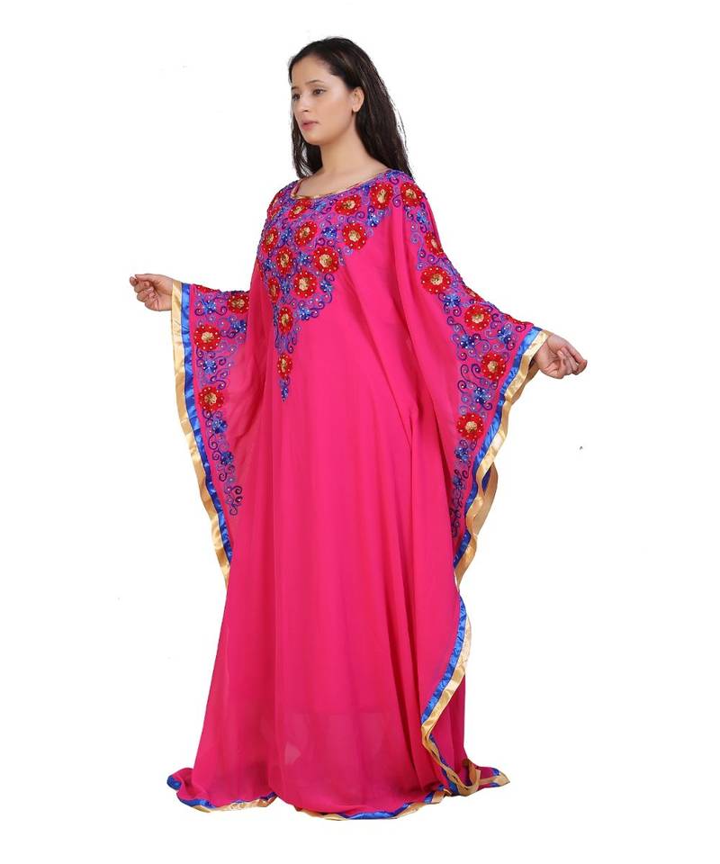 pink georgette embroidered aari work islamic-kaftans