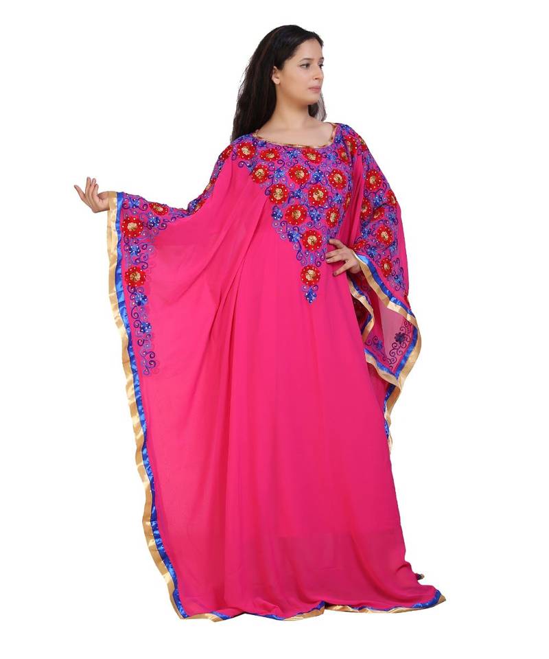 pink georgette embroidered aari work islamic-kaftans