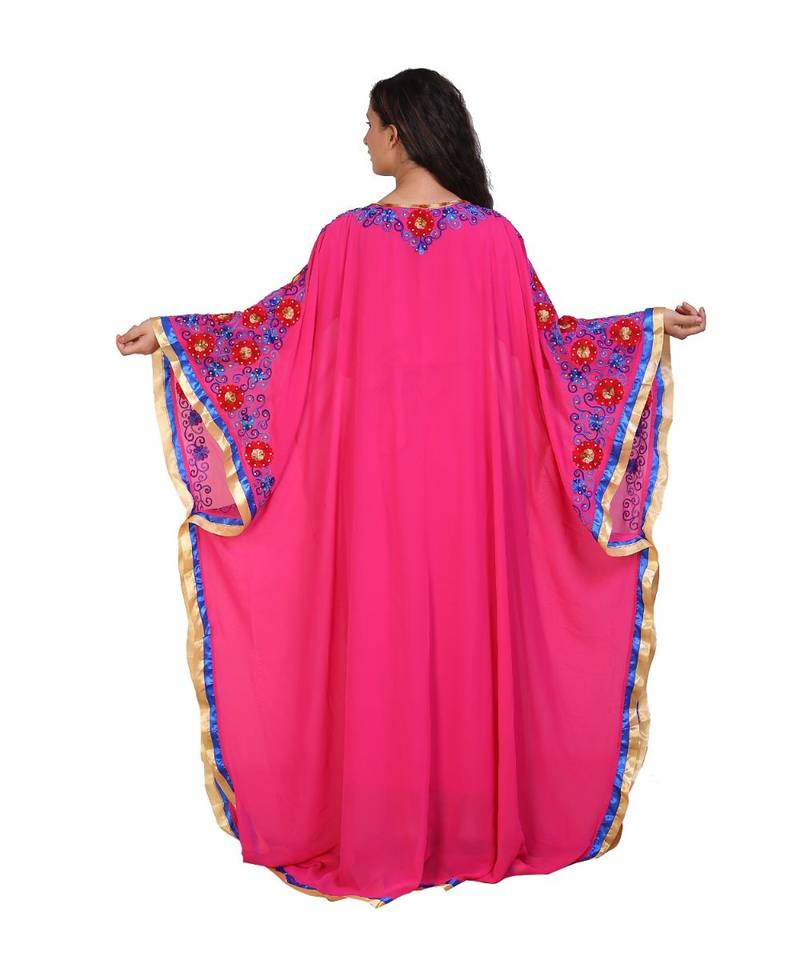 pink georgette embroidered aari work islamic-kaftans