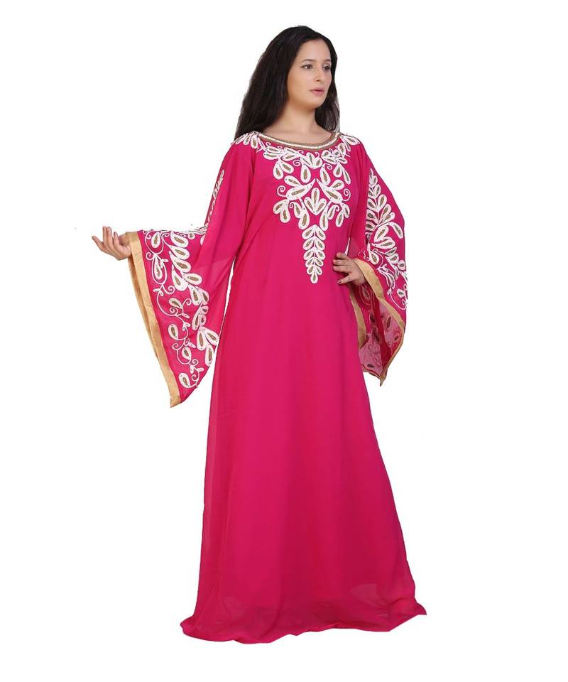 pink georgette embroidered aari work islamic-kaftans