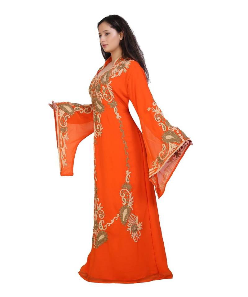 orange georgette embroidered aari work islamic-kaftans