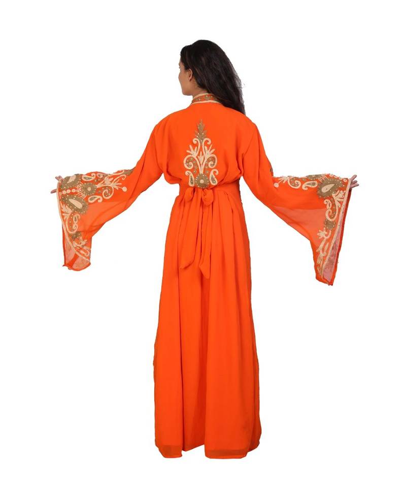 orange georgette embroidered aari work islamic-kaftans
