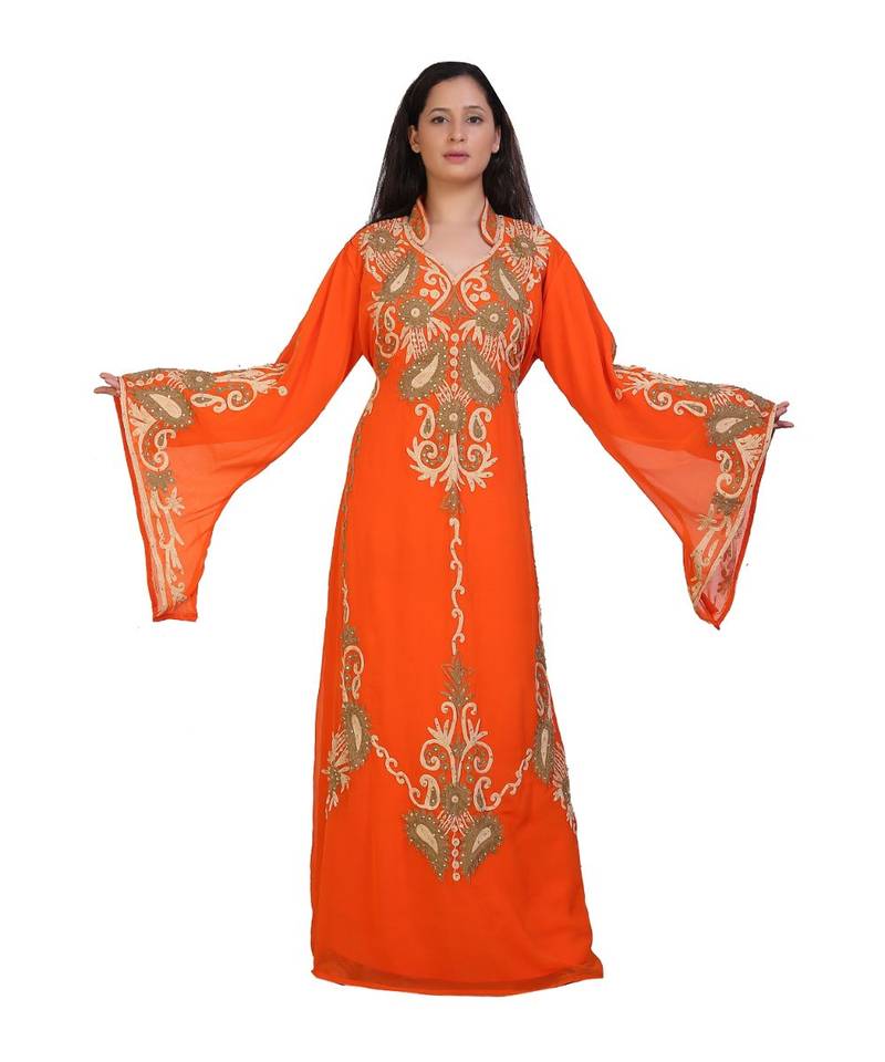 orange georgette embroidered aari work islamic-kaftans