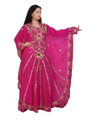 pink georgette embroidered aari work islamic-kaftans 1