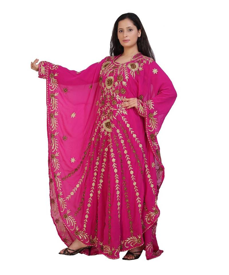 pink georgette embroidered aari work islamic-kaftans