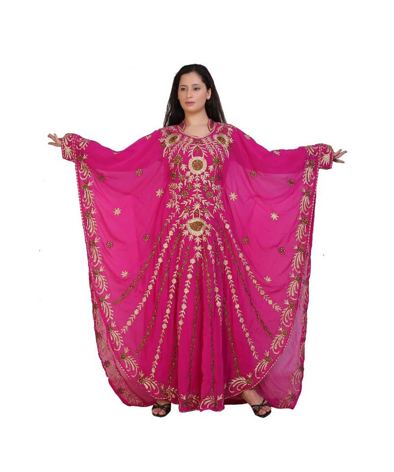 pink georgette embroidered aari work islamic-kaftans