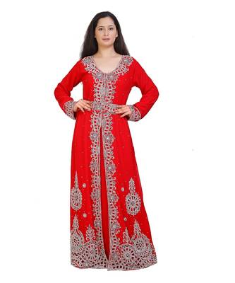 red georgette embroidered zari work islamic-kaftans 3